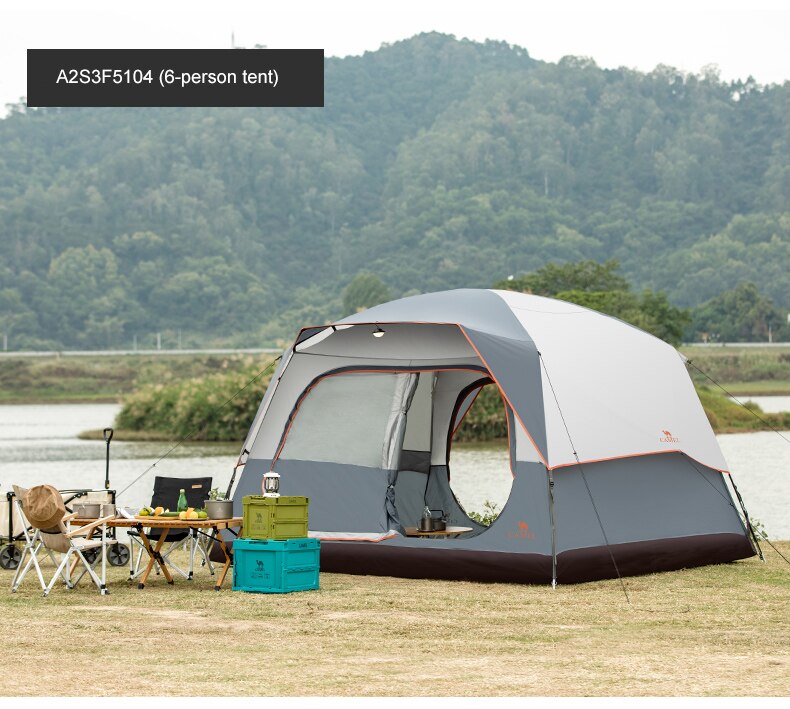 Cheap Goat Tents Golden Camel Outdoor 6 People Camping Tent Quick build Glass Pole Waterproof Sunshade Rainproof Family Tents Camping Suppies   